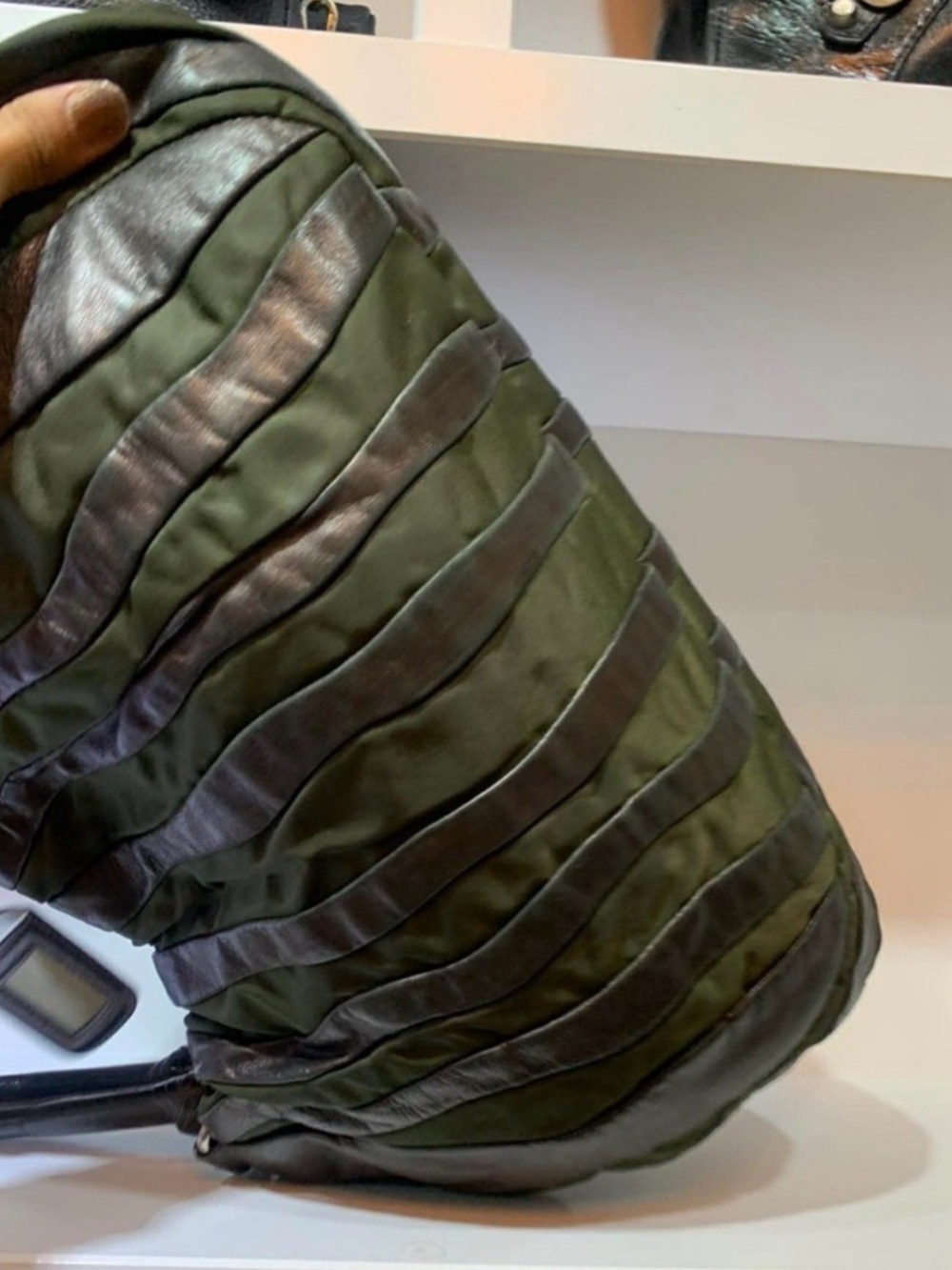 Prada Olive Green Tote with Brown Leather Straps - Picture 12 of 13